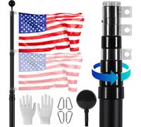 VEVOR Kit de mât de Drapeau télescopique 7300 mm, mât de Drapeau en Alliage d'aluminium Robuste dans Le Sol pour extérieur, mât de Drapeau à 3 Modes d'affichage avec Accessoires Professionnels, Noir