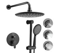 VEVOR Ensemble de Robinetterie de Douche Encastrable, Système de Douche de Pluie avec Pommeau de Tête Rond de 22,9 cm, Douchette à Main et Kit de Garniture, Fixation Murale, Salle de Bain, Noir Mat