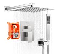 VEVOR Kit de Douche avec Douchette de Tête Carrée 25,4cm et à Main Nickel Brossé