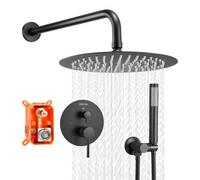 VEVOR Ensemble de Robinetterie de Douche Encastrable, Système de Douche de Pluie avec Pommeau de Tête Rond de 25,4 cm, Douchette à Main et Kit de Garniture, Fixation Murale, Salle de Bain, Noir Mat