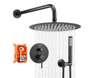 VEVOR Ensemble de Robinetterie de Douche Encastrable, Système de Douche de Pluie avec Pommeau de Tête Rond de 20,3 cm, Douchette à Main et Kit de Garniture, Fixation Murale, Salle de Bain, Noir Mat