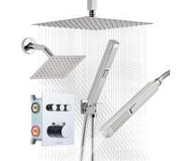 VEVOR Ensemble de Robinetterie de Douche, Système de Douche Thermostatique 3 Fonctions, Pommeau Haut à Effet Pluie 30,5 cm, Pommeau Mural et Douchette à Main, Kit de Valve en Laiton et Garniture