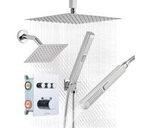 VEVOR Ensemble de Robinetterie de Douche, Système de Douche Thermostatique 3 Fonctions, Pommeau Haut à Effet Pluie 30,5 cm, Pommeau Mural et Douchette à Main, Kit de Valve en Laiton et Garniture