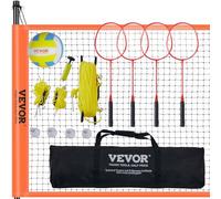 VEVOR Ensemble de Volley-Ball Et de Badminton, Filet de Badminton Portable d'Extérieur, Poteaux en Acier Hauteur Réglable, Ensemble Combiné Pro avec Volley-Ball en PVC, pour Pelouse Plage Jardin
