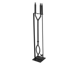 VEVOR Ensemble d'outils de cheminée, 3 pièces, ensemble serviteur de cheminée avec support, pince, tisonnier, en fer forgé, pour feu de camp, feu de joie dans le jardin, intérieur/extérieur, noir