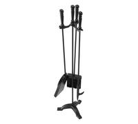 VEVOR Ensemble d'outils de cheminée, 4 pièces, ensemble serviteur de cheminée avec support à trois branches, pelle à cendres, brosse, tisonnier, accessoires en fer forgé pour intérieur/extérieur, noir