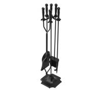 VEVOR Ensemble d'outils de cheminée, 5 pièces, ensemble serviteur de cheminée en fer forgé avec support à cinq branches, pince, pelle à cendres, brosse, tisonnier, pour intérieur/extérieur, noir