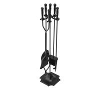 VEVOR Ensemble d'outils de cheminée, 5 pièces, ensemble serviteur de cheminée en fer forgé avec support à cinq branches, pince, pelle à cendres, brosse, tisonnier, pour intérieur/extérieur, noir