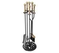 VEVOR Ensemble outils de cheminée 5 PCs, ensemble serviteur de cheminée en fer forgé avec support à cinq branches, pince, pelle à cendres, brosse, tisonnier, pour intérieur/extérieur, noir et laiton