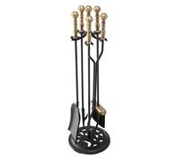 VEVOR Ensemble outils de cheminée 5 PCs, ensemble serviteur de cheminée en fer forgé avec support à cinq branches, pince, pelle à cendres, brosse, tisonnier, pour intérieur/extérieur, noir et laiton