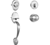 VEVOR Ensemble poignée et verrou de porte d'entrée, ensemble serrure de porte d'entrée en nickel satiné avec bouton intérieur, distance des trous réglable, ensemble poignée à cylindre unique, pour por