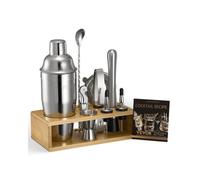 VEVOR Ensemble shaker à cocktail, 10 pcs, accessoire pour barman Martini en acier inox avec support solide, cuillère à mélanger, doseur, passoire, bec verseur, pince à glaçons, tire-bouchon, argent