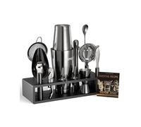 VEVOR Ensemble Shaker à Cocktail, 13 pcs, Accessoire pour Barman Boston en Acier INOX avec Support en Bambou, cuillère à mélanger, doseur, passoire, verseur, cuillère à Glace, zesteur de Citron, Noir