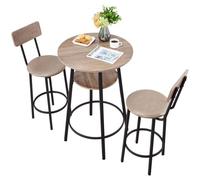 VEVOR Ensemble Table de Bar avec Tabourets 3PCs, Table Haute de 60 cm avec Deux Chaises aux Angles Arrondis, pour Salle à Manger Bureau Coin Repas Bistro, Mange-debout Ronde, Gris Clair et Noir