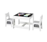 VEVOR Ensemble Table et 2 chaises pour Enfants, avec Espace de Rangement sous la Table et Coffre de Rangement en Tissu sous Les chaises, Bureau en Bois pour Lecture, Apprentissage et Dessin, Blanc