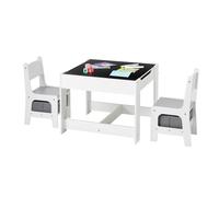 VEVOR Ensemble table et 2 chaises pour enfants, avec espace de rangement sous la table et coffre de rangement en tissu sous les chaises, bureau en bois pour lecture, apprentissage et dessin, blanc