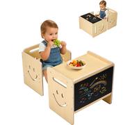 VEVOR Ensemble Table et Chaises pour Diversification Alimentaire Enfants, Mobilier pour DME en Bois avec Tableau Noir, Table de Sevrage à Hauteur Réglable, pour Dessiner, Lire, Manger, Tout-Petits