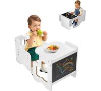 VEVOR Ensemble Table et Chaises pour Diversification Alimentaire Enfants, Mobilier pour DME en Bois avec Tableau Noir, Table de Sevrage Hauteur Réglable, pour Dessiner Lire Manger, Tout-Petits, Blanc