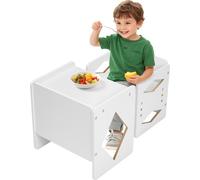 VEVOR Ensemble Table et Chaises pour Diversification Autonome Enfants, Mobilier pour DME en Bois, Table de d'Activités pour Enfants, Hauteur Réglable, pour Dessiner Lire Manger, Tout-Petits, Blanc