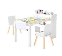 VEVOR Ensemble table et chaises d'art pour enfants, avec armoire de rangement à 3 niveaux, table enfant avec 2 chaises, bureau d'activités en bois pour lire, apprendre, dessiner et écrire, blanc