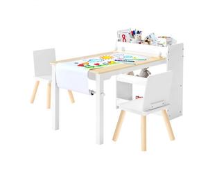 VEVOR Ensemble table et chaises d'art pour enfants, avec armoire de rangement à 3 niveaux, table enfant avec 2 chaises, bureau d'activités en bois pour lire, apprendre, dessiner et écrire, blanc