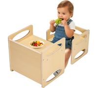 VEVOR Ensemble Table et Chaises pour Diversification Alimentaire Enfants, Mobilier pour DME en Bois, Table de d'Activités pour Enfants à Hauteur Réglable, pour Dessiner Lire Manger, Tout-Petits