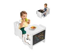VEVOR Ensemble Table et Chaises pour Diversification Alimentaire Enfants, Mobilier pour DME en Bois avec Tableau Noir, Table de Sevrage Hauteur Réglable, pour Dessiner Lire Manger, Tout-Petits, Blanc