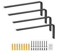 VEVOR Équerres d'étagères, 256 x 155 mm, supports d'étagères flottants robustes, 4 pièces, supports pour étagères en L noir mat de 5 mm d'épaisseur, en acier avec une capacité de charge de 72,6 kg