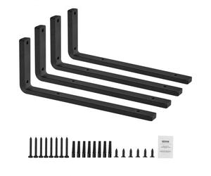 VEVOR Équerres d'étagères, 410 x 155 mm, supports d'étagères flottants robustes, 4 pièces, supports pour étagères en L noir mat de 10 mm d'épaisseur, en acier avec une capacité de charge de 72,6 kg
