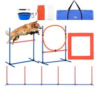 VEVOR Équipements d'Entraînement Agilité pour Chien, Ensemble 4PCS, Parcours Obstacles pour Chiot, avec Haies Hautes Réglables, 6 Poteaux, Anneau de Saut, Boîte de Pause Carrée, Sifflet, Bol Pliable