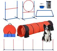 VEVOR Équipements d'Entraînement Agilité pour Chien, Ensemble 5PCS, Parcours Obstacles pour Chiot, avec Haies Hautes Réglables, 6 Poteaux, Tunnel, Anneau de Saut, Boîte de Pause, Sifflet, Bol Pliable