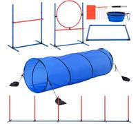 VEVOR Équipements d'Entraînement Agilité pour Chien, Ensemble 5PCS, Parcours Obstacles pour Chiot, avec Haies Hautes Réglables, 6 Poteaux, Tunnel, Anneau de Saut, Boîte de Pause, Sifflet, Bol Pliable