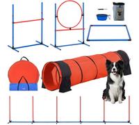 VEVOR Équipements d'Entraînement Agilité pour Chien, Ensemble 5PCS, Parcours Obstacles pour Chiot, avec Haies Hautes Réglables, 6 Poteaux, Tunnel, Anneau de Saut, Boîte de Pause, Sifflet, Bol Pliable