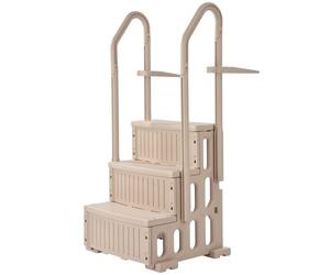 VEVOR Escalier de Piscine en Plastique avec 2 Rampes, 3 Marches Antidérapantes, Capacité de Charge 181,4 kg, pour Piscines Creusées Hors Sol 91,4-122 cm, Terrasse, Maison, Intérieur, Extérieur, Taupe