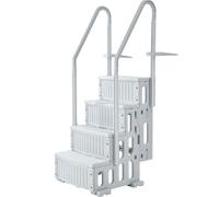 VEVOR Escalier de Piscine en Plastique avec 2 Rampes, 4 Marches Antidérapantes, Capacité de Charge 181,4 kg, pour Piscines Creusées 122-137 cm, Terrasse, Jardin, Maison, Intérieur, Extérieur, Gris