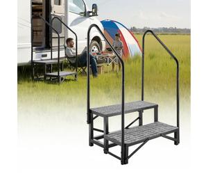 VEVOR Escalier Mobile à 2 Marches, Marchepied avec 2 Rampes pour Caravane, Portable pour Camping-car, Spa, Piscine, avec Patins Antidérapant pour Personnes Âgées, Animaux Domestiques, Capacité 300 kg