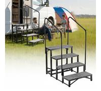 VEVOR Escalier Mobile à 4 Marches, Marchepied avec 2 Rampes pour Caravane, Capacité 300 kg, Portable pour Spa, Camping-car, Piscine, avec Patins Antidérapants pour Personnes Âgées, Animaux Domestiques