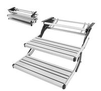 VEVOR Escalier Pliable à 2 Marches, Capacité 200 kg, Marchepied Rétractable Manuel, Marches Télescopiques Antidérapantes en Alliage d'Aluminium, Cadre en Acier, pour Camping-Car Caravane Remorque