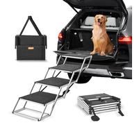 VEVOR Escalier pour chien 4 marches, rampe voiture pour chiens pliable, charge 113 kg, surface antidérapante, aluminium léger, large marchepied portable pour animaux de compagnie, voiture, SUV, camion