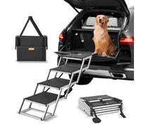 VEVOR Escalier pour Chien 4 marches, Rampe Voiture pour Chiens Pliable, Charge 68 kg, Surface antidérapante, Aluminium léger, Large marchepied Portable pour Animaux de Compagnie, Voiture, SUV, Camion