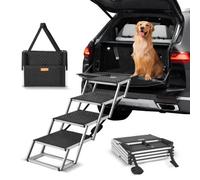 VEVOR Escalier pour Chien 4 marches, Rampe Voiture pour Chiens Pliable, Charge 68 kg, Surface antidérapante, Aluminium léger, Large marchepied Portable pour Animaux de Compagnie, Voiture, SUV, Camion