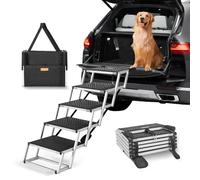 VEVOR Escalier pour Chien 5 marches, Rampe Voiture pour Chiens Pliable, Charge 68 kg, Surface antidérapante, Aluminium léger, Large marchepied Portable pour Animaux de Compagnie, Voiture, SUV, Camion