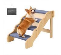 VEVOR Escalier pour Chien en Bois 4 Marches pour Chien pour Canapé Lit Voiture Chats Chiens Animaux de Compagnie Jusqu'à 68 kg, Surface Antidérapante, Hauteur Marche 12 cm, en Bois de Pin et Feutrine
