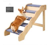 VEVOR Escalier pour Chien en Bois 5 Marches pour Chien pour Canapé Lit Voiture Chats Chiens Animaux de Compagnie Jusqu'à 68 kg, Surface Antidérapante, Hauteur Marche 12 cm, en Bois de Pin et Feutrine