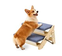 VEVOR Escalier pour Chien Pliable 2 Marches pour Chien Convertible en Rampe pour Canapé Lit Voiture Chats Chiens Animaux de Compagnie Jusqu'à 50 kg, Hauteur Marche 12 cm, en Bois de Pin et Feutrine