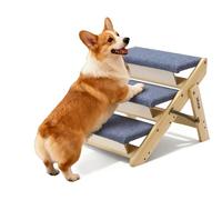 VEVOR Escalier pour Chien Pliable 3 Marches pour Chien Convertible en Rampe pour Canapé Lit Voiture Chats Chiens Animaux de Compagnie Jusqu'à 68 kg, Hauteur Marche 12 cm, en Bois de Pin et Feutrine
