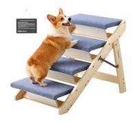 VEVOR Escalier pour Chien Pliable 4 Marches pour Chien Convertible en Rampe pour Canapé Lit Voiture Chats Chiens Animaux de Compagnie Jusqu'à 68 kg, Hauteur Marche 12 cm, en Bois de Pin et Feutrine