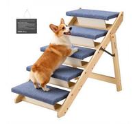 VEVOR Escalier pour Chien Pliable 5 Marches pour Chien Convertible en Rampe pour Canapé Lit Voiture Chats Chiens Animaux de Compagnie Jusqu'à 68 kg, Hauteur Marche 12 cm, en Bois de Pin et Feutrine