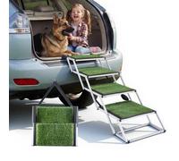VEVOR Escalier pour Chien Voiture 4 Marches pour Chien Pliables pour SUV, Camions, Lits Hauts, Canapés, Animaux de Compagnie Charge 90,72 kg, avec Surface Antidérapante Gazon Synthétique, Portable