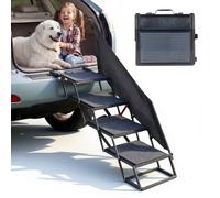VEVOR Escalier pour Chien Voiture 4 Marches pour Chien Pliables pour SUV, Camions, Lits Hauts, Canapés, Animaux de Compagnie Charge 181 kg, avec Surface Moquette Antidérapante, Large, Portable, Léger